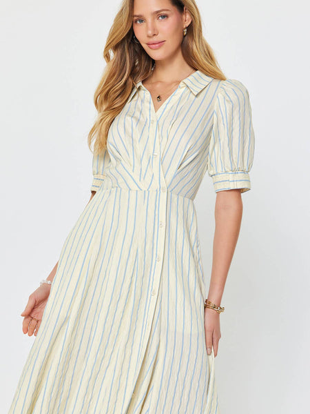 Striped Button Down Maxi Dress: Ivory Blue / XS - Lulu Bella Boutique