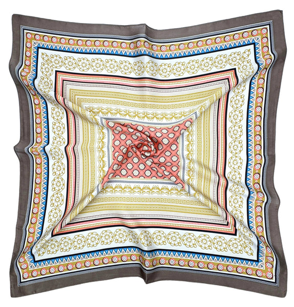 BOHO PRINT SQUARE SCARF, WLQS 106: BRN - Lulu Bella Boutique