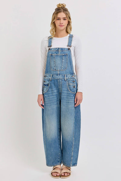Mid Waisted Barrel Overall [WV89597BR-M1]: S - Lulu Bella Boutique