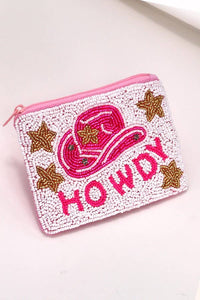 WESTERN  COWGIRL HOWDY SEED BEAD COIN PURSE POUCH | 91CP662: HOWDY