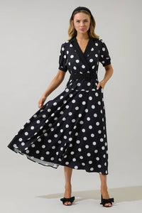 Darrah Polka Dot Fayen Wrap Maxi Dress: BLACK-WHITE