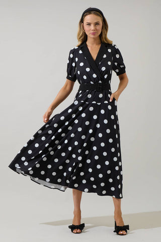 Darrah Polka Dot Fayen Wrap Maxi Dress: BLACK-WHITE