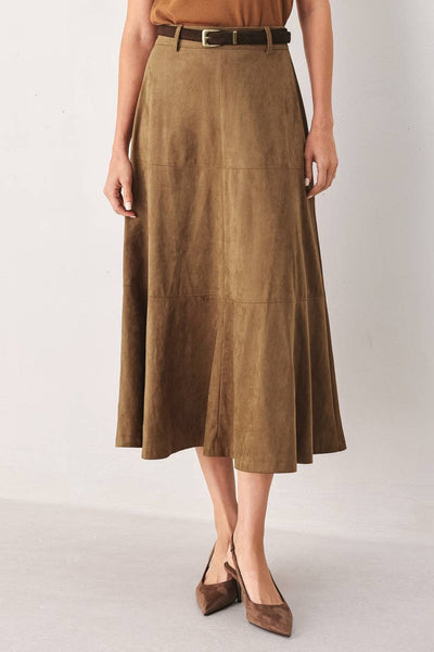 A faux suede midi circle skirt - FK1201: CAMEL / Contemporary / S - Lulu Bella Boutique