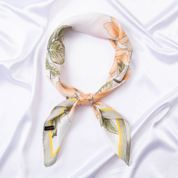 FLOWER SILKY BANDANA SQUARE NECK SCARF, DS 31169: YL - Lulu Bella Boutique