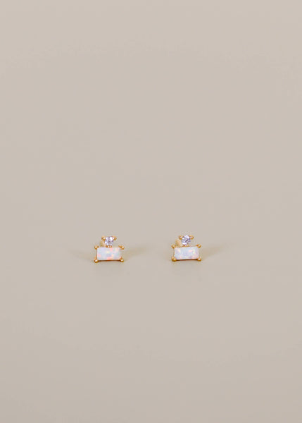 Double Stud Stack Gold Earrings - Opal White - Lulu Bella Boutique