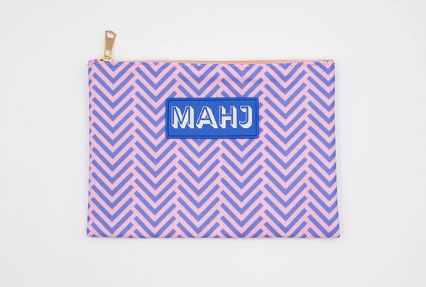 Premium Mahjong Card & Accessory Bag: Stripes- Purple & Green Card & Accessory Bag