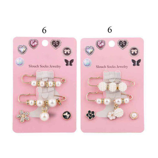 12 SET OF 5 - Pearl Safety Pin Flower Smile Face Socks Charm