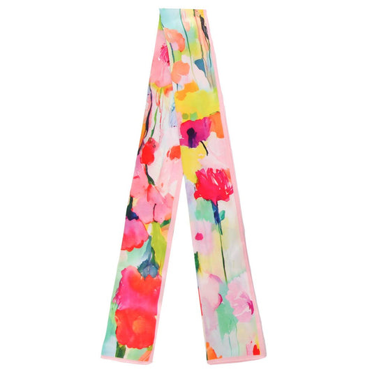 WATERCOLOR FLORAL SKINNY SCARF, WLLS 179: PNK - Lulu Bella Boutique