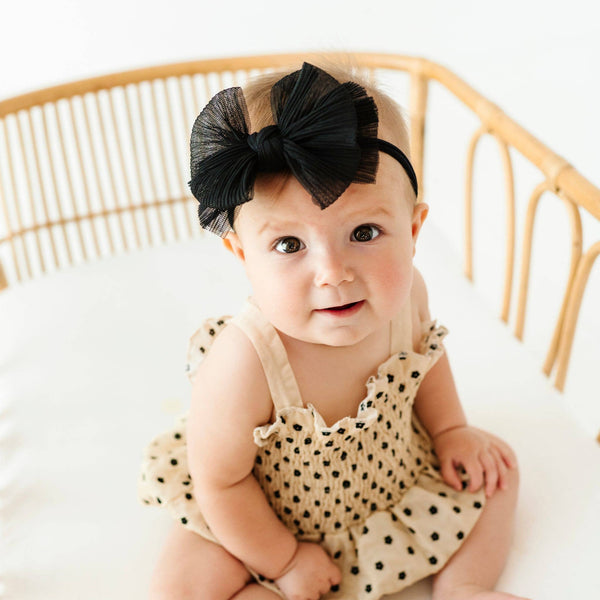 Baby Bling® Tulle FAB® Skinny nylon headband with tulle bow: Pleated Black - Lulu Bella Boutique
