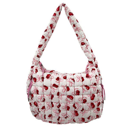 Puffer Quilted Handbag Cherry
