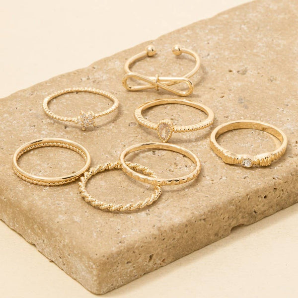 Seven Piece Assorted Rings Set: GCL - Lulu Bella Boutique
