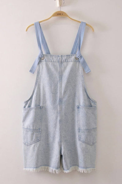 NP71024-Washed Denim Pocket Overall Romper: LT INDIGO / S-M-L/2-2-2 - Lulu Bella Boutique