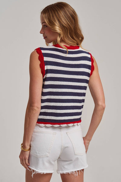 STRIPED SLEEVELESS 4TH OF JULY SWEATER VEST TOP: NAVY/IVORY/RED / S-M-L(2-2-2) - Lulu Bella Boutique