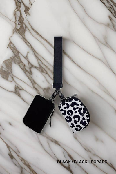 Dual Pouch Wristlet Keychain Wallet:LT ROSE/IVORY