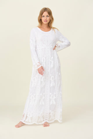 Lace Embroidered Temple Dress with Pockets
