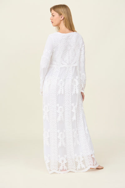 Lace Embroidered Temple Dress with Pockets