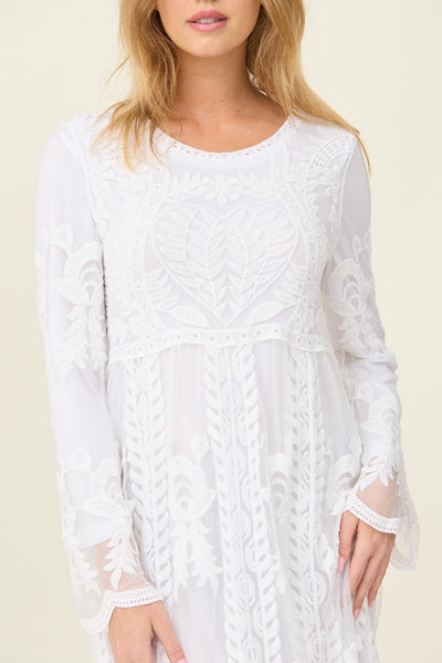 Lace Embroidered Temple Dress with Pockets