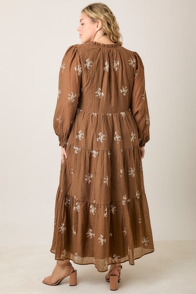 Embroidered Tiered Maxi Dress, Extended Sizes