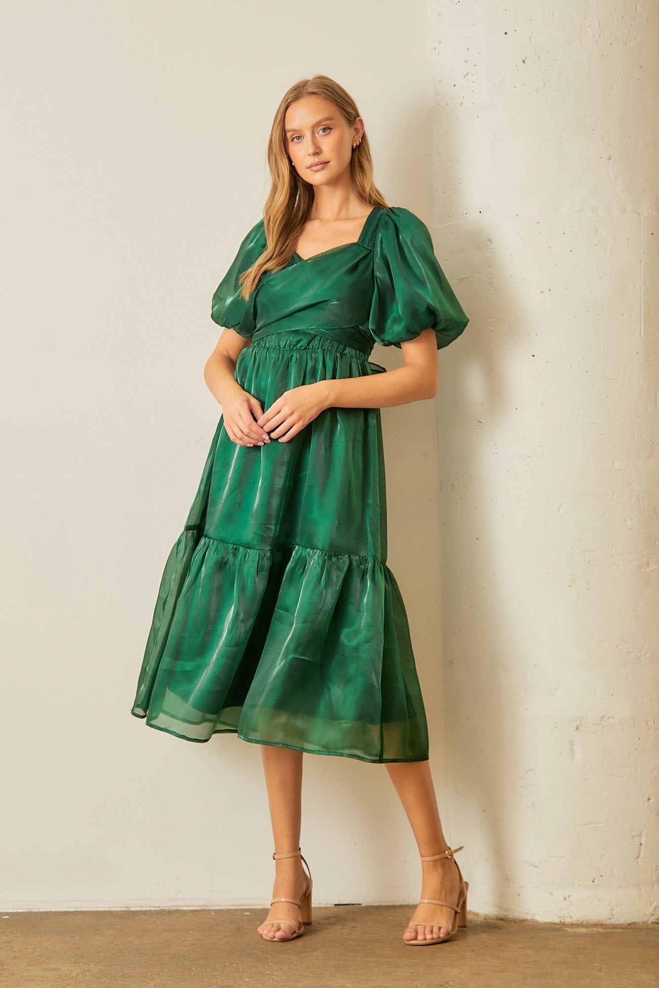 Wrapped Tiered Midi Dress Emerald / L Wrapped Tiered Midi Dress Emerald / L