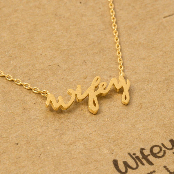 Gold Dipped Wifey Handwritten Pendant Necklace: G - Lulu Bella Boutique