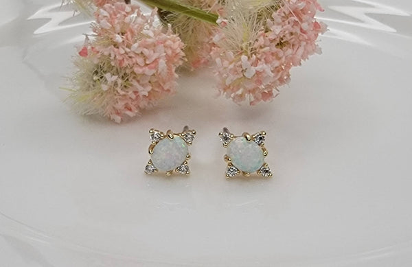 SEMI PRECIOUS OPAL STONE POST EARRINGS.: GOLD