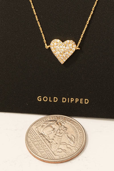 Gold Dipped Cz Pave Heart Pendant Necklace: GOLD - Lulu Bella Boutique