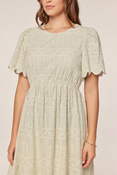 Embroidered Sage Dress: Light Dress / S - Lulu Bella Boutique
