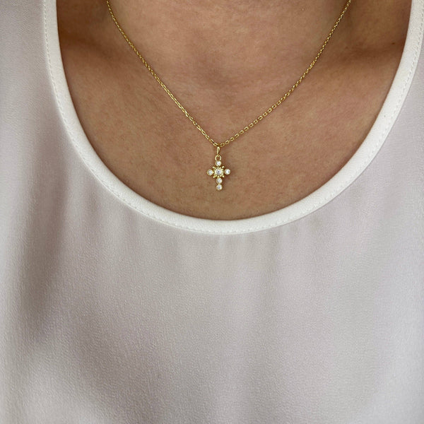 18k Gold Filled Bezel Cross CZ Necklace - Lulu Bella Boutique