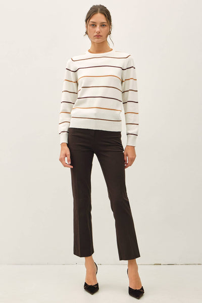 DOUBLE LAYERED LOOK  STRIPE SWEATER TOP : IVORY