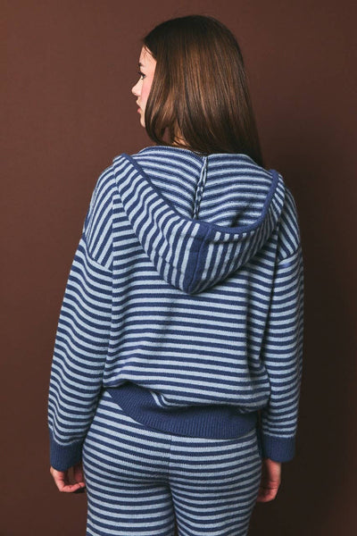 LONG SLEEVE STRIPE SWEATER HOODIE: DUSTY BLUE STRIPE