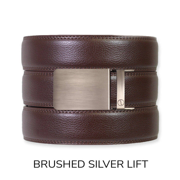 Espresso Leather Rachet Belt & Buckle Set: Gun Metal - Lulu Bella Boutique