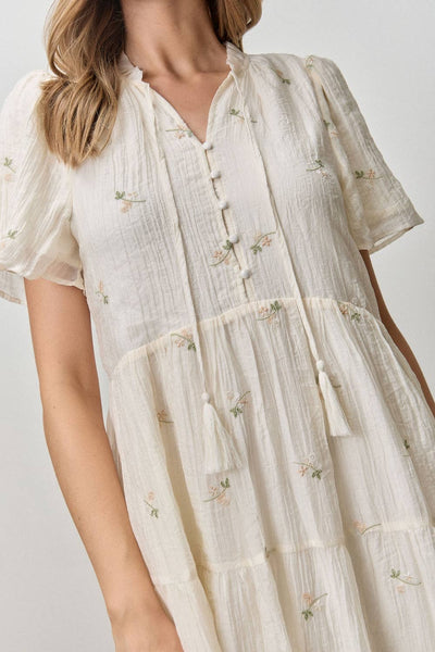 FLORAL EMBROIDERED MIDI DRESS: CREAM MULTI / 1X - Lulu Bella Boutique