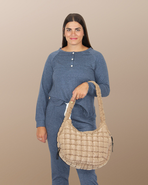 Carmella Pufferquilt Shoulder Bag Oatmeal