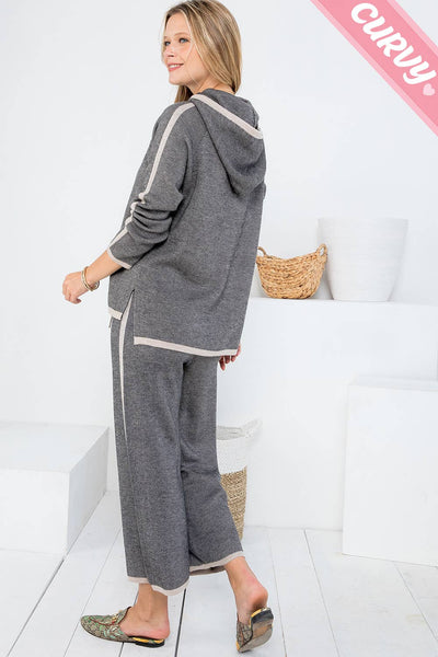 PLUS SIZE KNIT PULLOVER PANTS: TAUPE/BLACK / Plus Size / 2XL