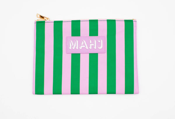 Premium Mahjong Card & Accessory Bag: Stripes- Purple & Green Card & Accessory Bag
