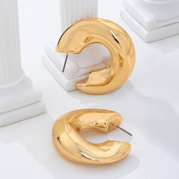 Bold Gold-Tone Chunky Dome Crescent Hoop Earrings | 80E62230: Gold - Lulu Bella Boutique