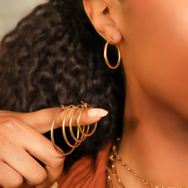 18K Gold PVD Stainless Steel Round Tube Hoop Earrings: Gold / 60mm