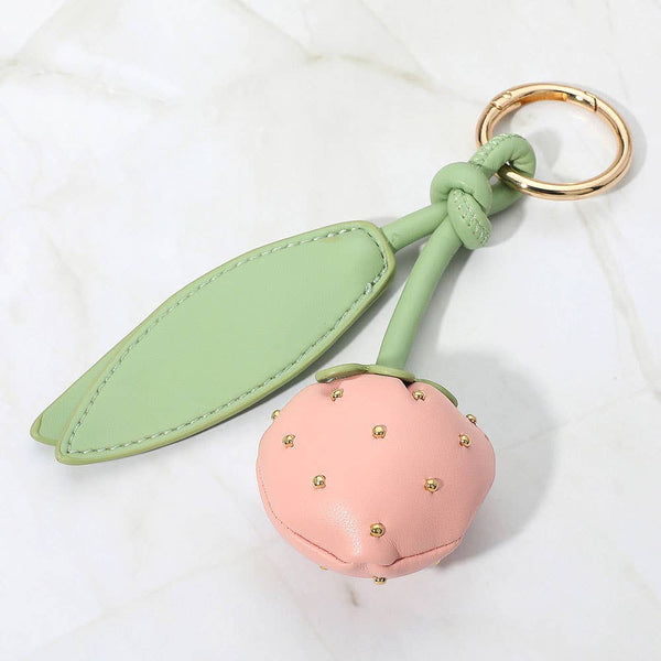 Faux Leather Plush Strawberry Keychain / Bag Charm: Red - Lulu Bella Boutique
