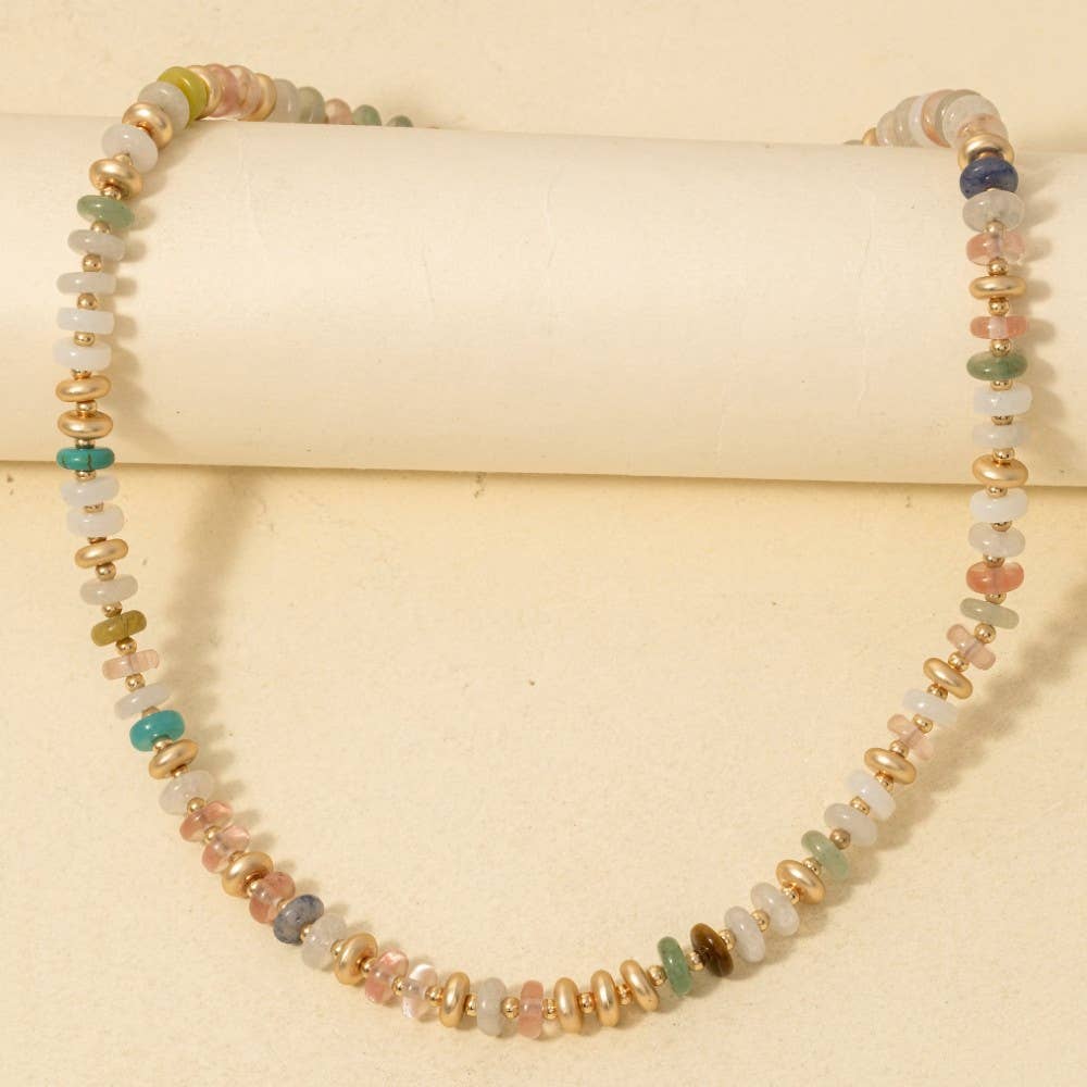 Semi Precious Stone Disc Beaded Necklace: LMUL