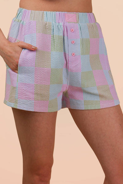 NP70735-Striped & Checker Boxer Shorts: PINK MIX / S-M-L/2-2-2 - Lulu Bella Boutique