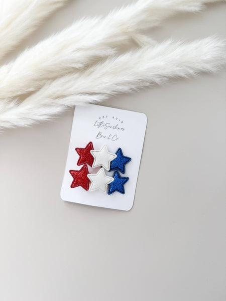 4th of July Plaid Hearts & Glitter Stars Hair Clips : Plaid Hearts Set - Lulu Bella Boutique