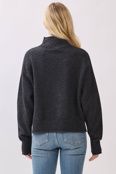 Mock Neck Long Sleeve Sweater Top - VW3953: Charcoal / S - Lulu Bella Boutique