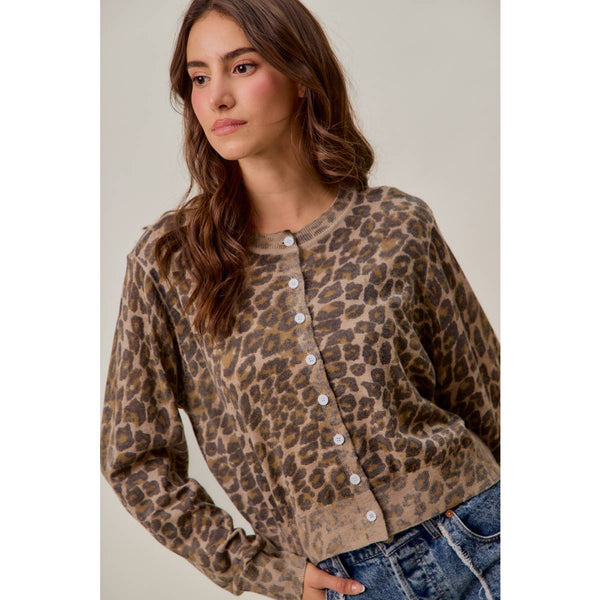 WASHED INSPIRED LEOPARD PRINT SWEATER CARDIGAN: LEOPARD / S - Lulu Bella Boutique