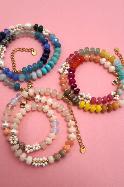 NATURAL STONE AGATE GLASS STAINLESS STEEL NECKLACE |80N92044: A - Lulu Bella Boutique