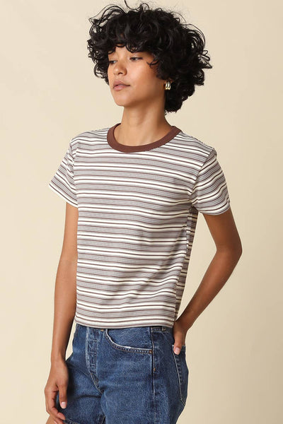 Mila Stripe Baby Tee: Brown Cream