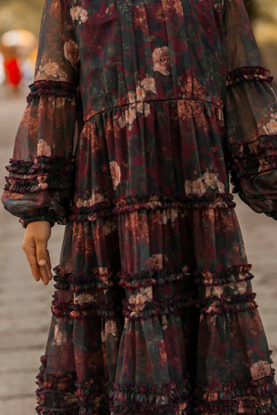 Mini Geneva Dress in Aubergine Resplendent Bloom