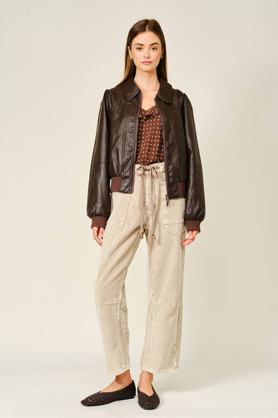 BARREL CORDUROY PANTS WITH EYELET WAIST: DOVE