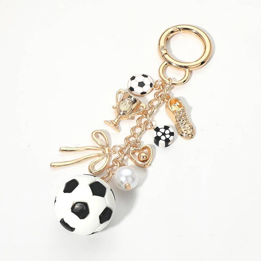 Soccer Theme Pearl Bow Charm Embellished Keychain Bag Charm - Lulu Bella Boutique