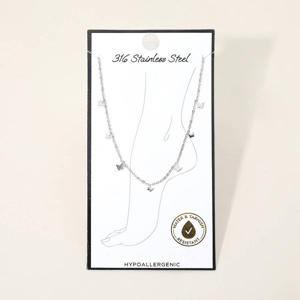 SECRET BOX_Stainless Steel Butterfly Charm Station Chain Anklet: Gold - Lulu Bella Boutique