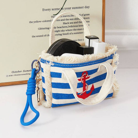 Nautical Anchor Mini Canvas Tote Bag Keychain Bag Charm - Lulu Bella Boutique